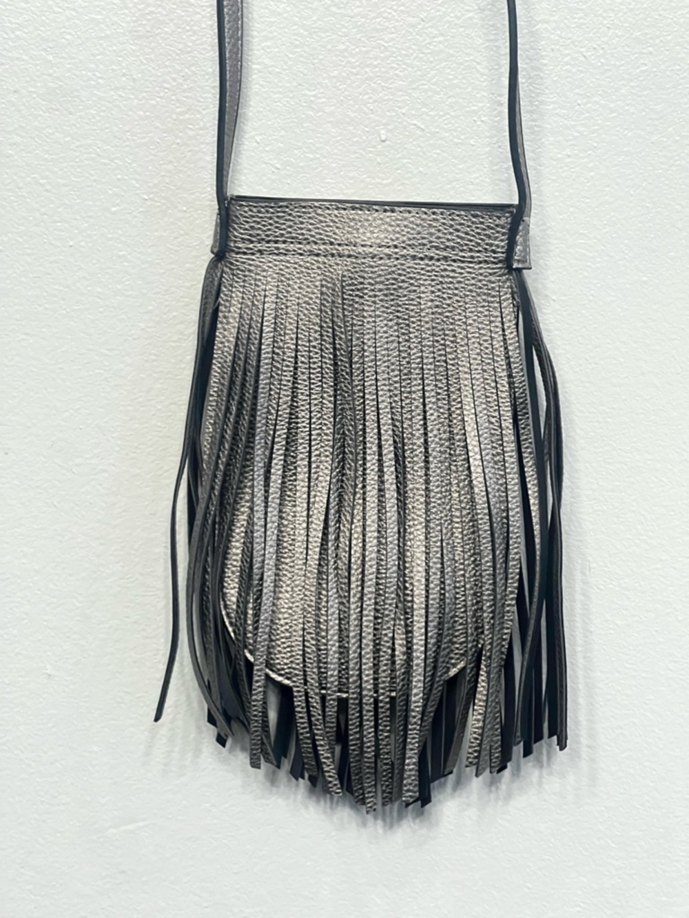 Metallic‎ Gray Fringe Crossbody Cell Phone Bag Adjustable Strap